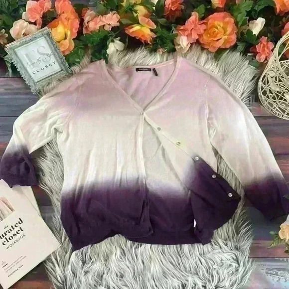 Daisy Fuentes Pink and Purple Ombré Spring 100% Cotton Knit Cardigan, XL - Picture 5 of 8